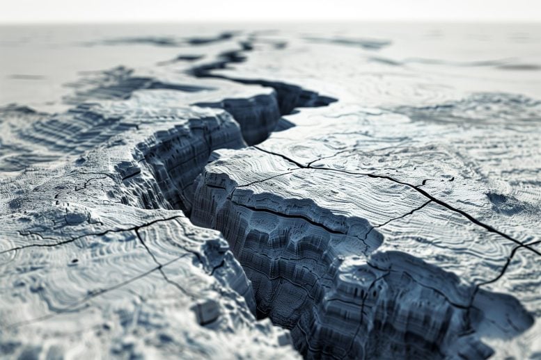 Ilustrasi seni simulasi fisika geometri gempa bumi